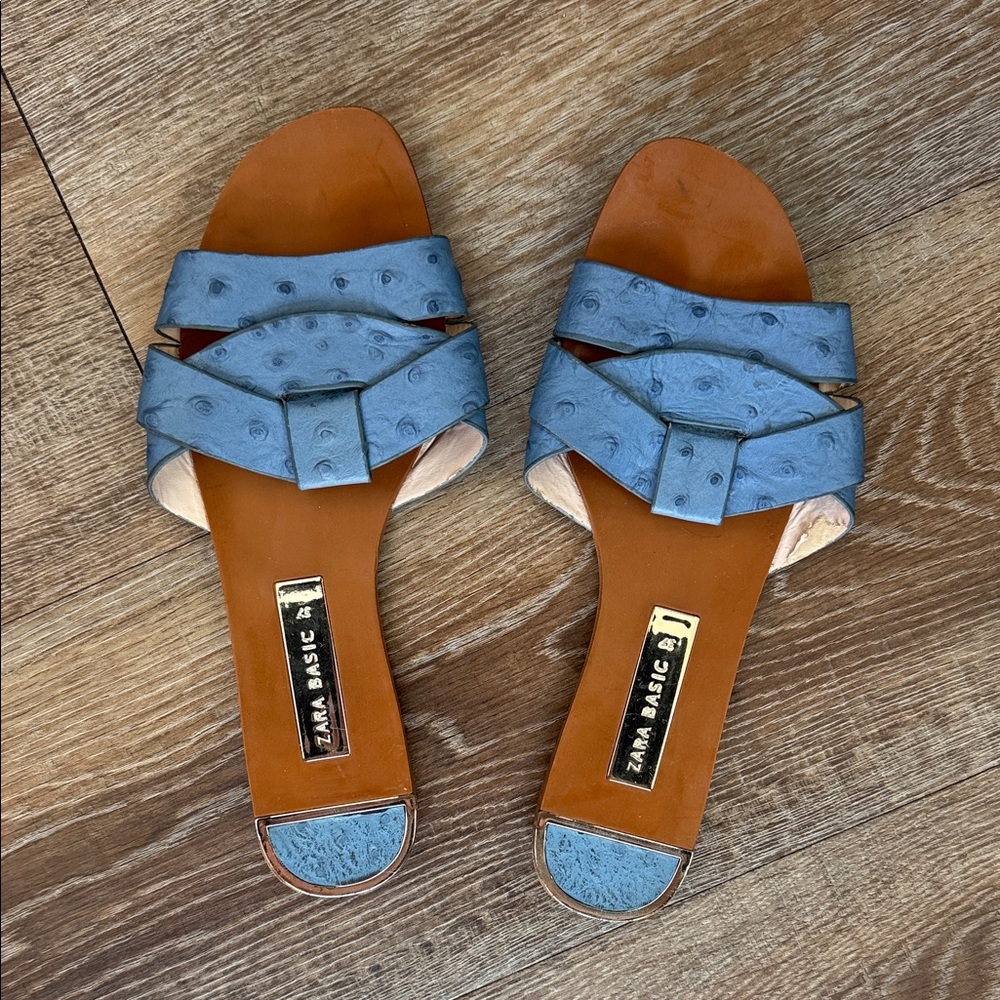 Zara Blue and Tan Women's Sandals